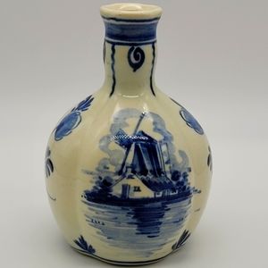 P. Hoppe Hand Painted Ceramic Vase Bloe Flowers Windmill Amsterdam